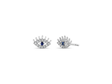 Load image into Gallery viewer, Gold &amp; Diamond Evil Eye Studs with Blue Sapphire
