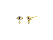 Load image into Gallery viewer, Gold &amp; Diamond Teary Evil Eye Studs
