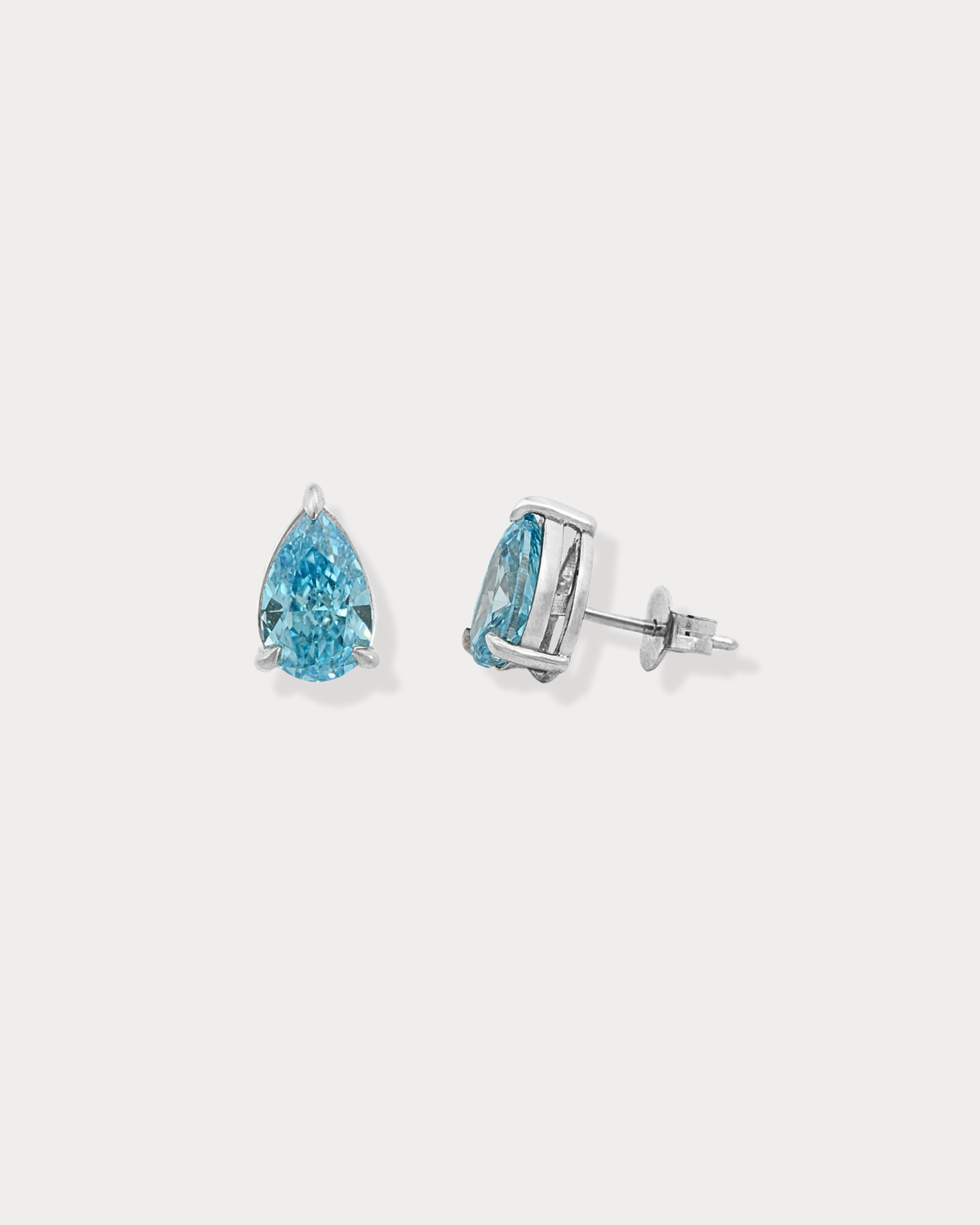 Blue Diamond Pear Stud Earrings