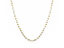 Load image into Gallery viewer, Emerald cut east-west lab diamond tennis necklace on white background, showcasing timeless elegance and sustainable luxury.
