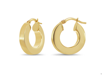 Load image into Gallery viewer, Square gold hoop earrings on a white background.
