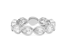 Load image into Gallery viewer, Pear shape bezel eternity band with lab diamonds on white background, showcasing timeless elegance and sustainable luxury.
