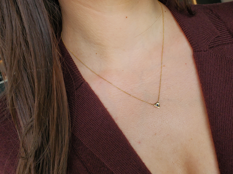 Gold & Diamond Heart Shaped Evil Eye Necklace